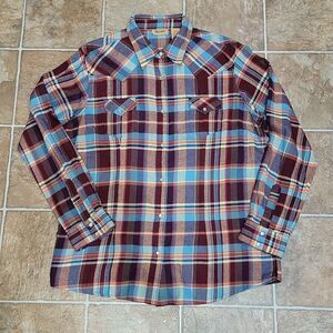 Wrangler Shirt Maroon Blue Pearl Snap Western Cowgirl Flannel Size Women XL